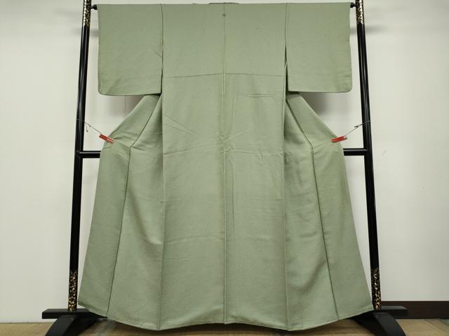 平和屋着物●上質な色無地 霞地紋 裏葉柳色 正絹 逸品 CABC2119ut