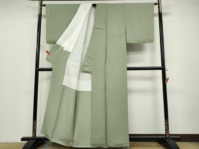 平和屋着物●上質な色無地 霞地紋 裏葉柳色 正絹 逸品 CABC2119ut