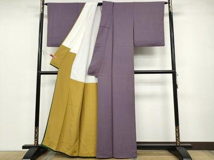 平和屋着物●上質な色無地 舞花地紋 古代紫色 正絹 逸品 CABC2120ut