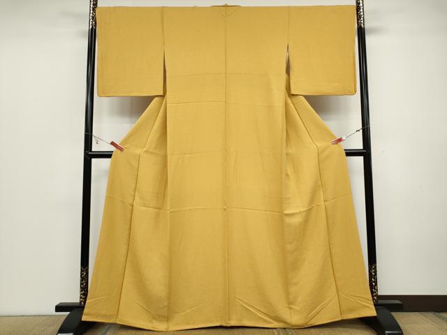 平和屋着物●上質な色無地 霞地紋 萱草色 正絹 逸品 CABC2128ut