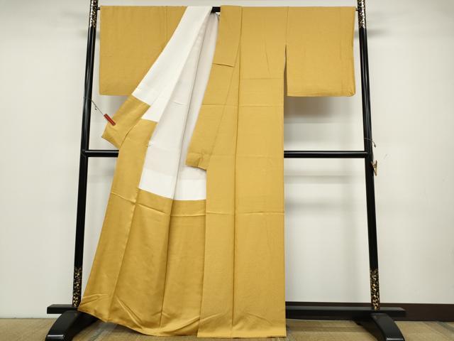 平和屋着物●上質な色無地 霞地紋 萱草色 正絹 逸品 CABC2128ut