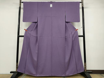 平和屋着物●上質な色無地 霞地紋 二藍色 正絹 逸品 CABC2131ut