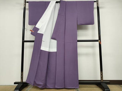 平和屋着物●上質な色無地 霞地紋 二藍色 正絹 逸品 CABC2131ut