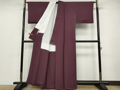平和屋着物●上質な色無地 霞地紋 紫鳶色 正絹 逸品 CABC2134ut