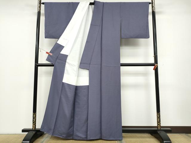平和屋着物●上質な色無地 作家物 草木染 万雄彩 霞地紋 紫苑色 証紙付き 正絹 逸品 CABC2135ut