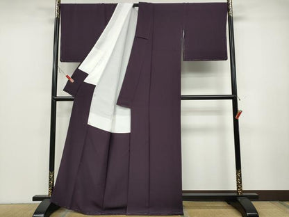 平和屋着物●上質な色無地 金泥染 琥珀 超堅牢染 似せ紫色 証紙付き 正絹 逸品 未使用 CABC2136ut