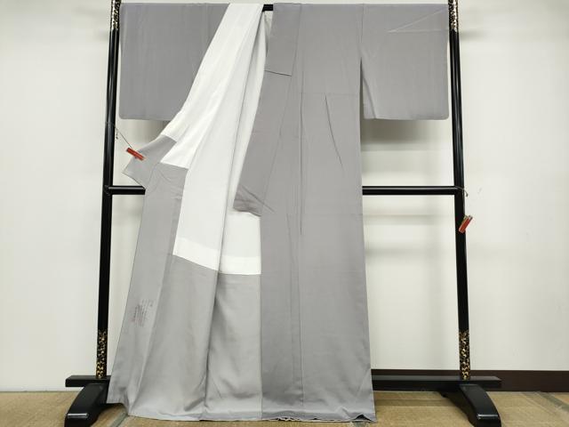 平和屋着物●松尾光琳 色無地 牡丹鼠色 ロング丈 正絹 逸品 CABC2137ut