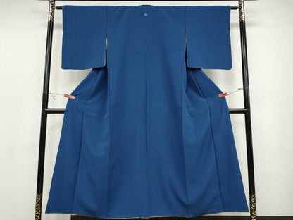 平和屋着物●染色作家 斉藤三才 色無地 青藍色 正絹 逸品 CABC2140ut