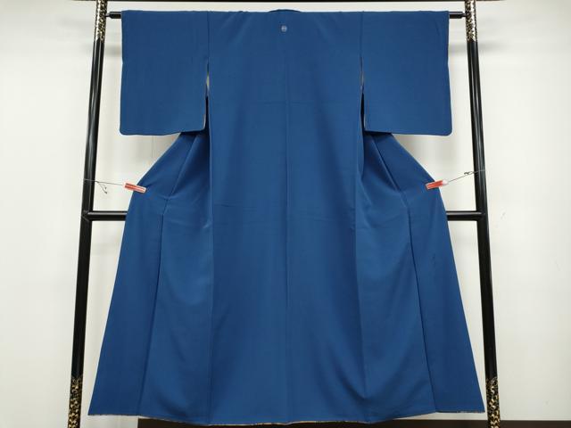平和屋着物●染色作家 斉藤三才 色無地 青藍色 正絹 逸品 CABC2140ut