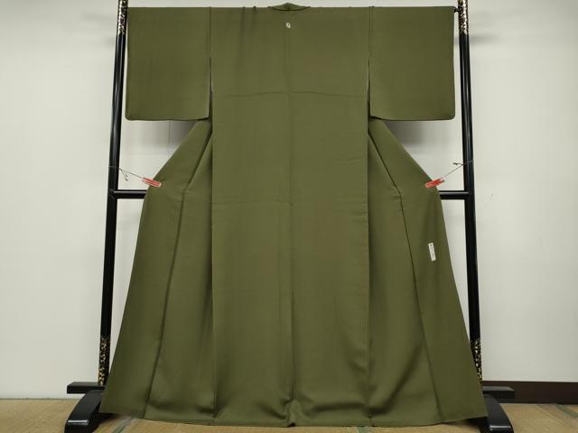 平和屋着物●本加賀友禅作家 毎田仁郎監修 色無地 草花地紋 鶸茶色 正絹 逸品 CABC2146ut