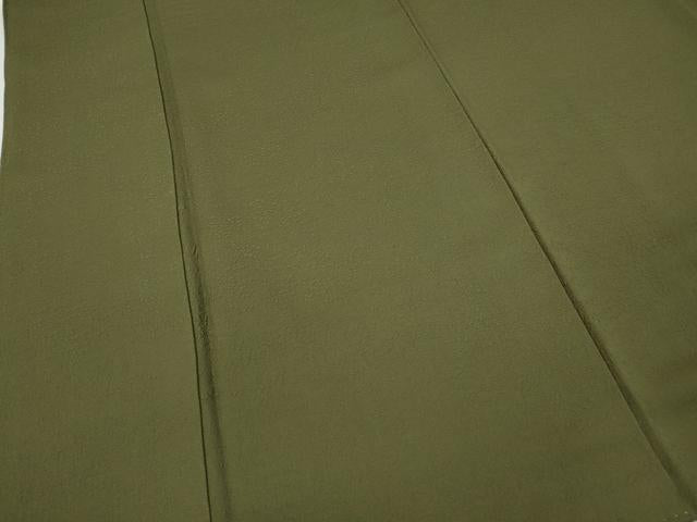 平和屋着物●本加賀友禅作家 毎田仁郎監修 色無地 草花地紋 鶸茶色 正絹 逸品 CABC2146ut