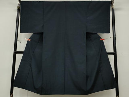 平和屋着物●男性 紬 色無地 藍鉄色 正絹 逸品 CABC2150ut
