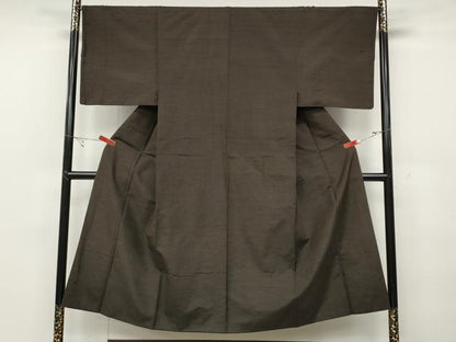 平和屋着物●男性 紬 色無地 赤墨色 正絹 逸品 CABC2151ut