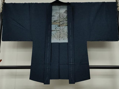平和屋着物●男性 紬 髭紬羽織・長襦袢セット 色無地 留紺色 正絹 逸品 未使用 CABC2158ut