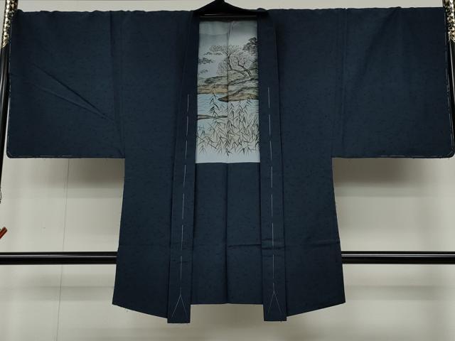 平和屋着物●男性 紬 髭紬羽織・長襦袢セット 色無地 留紺色 正絹 逸品 未使用 CABC2158ut