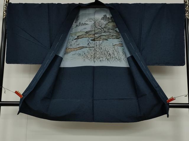 平和屋着物●男性 紬 髭紬羽織・長襦袢セット 色無地 留紺色 正絹 逸品 未使用 CABC2158ut