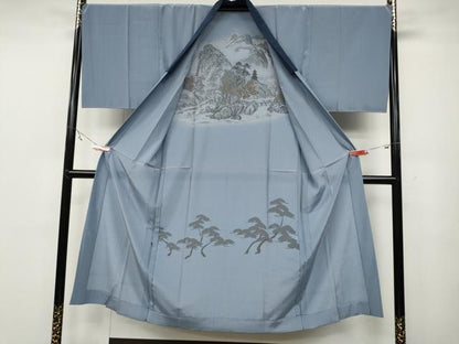 平和屋着物●男性 紬 髭紬羽織・長襦袢セット 色無地 留紺色 正絹 逸品 未使用 CABC2158ut