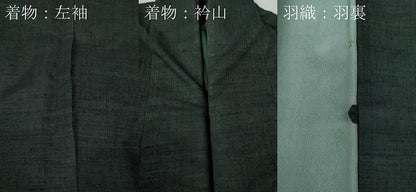 平和屋着物●男性 紬 アンサンブル 色無地 黒緑色 正絹 逸品 CABC2159ut