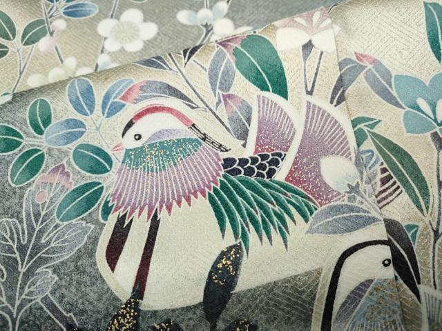 平和屋着物●訪問着 鴛鴦枝花文 暈し染め 金彩 正絹 逸品 CABC2168ut