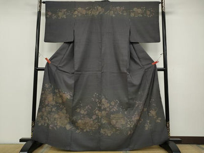 平和屋着物●染織の名門 しょうざん 生紬 訪問着 草花文 金彩 正絹 逸品 CABC2169ut