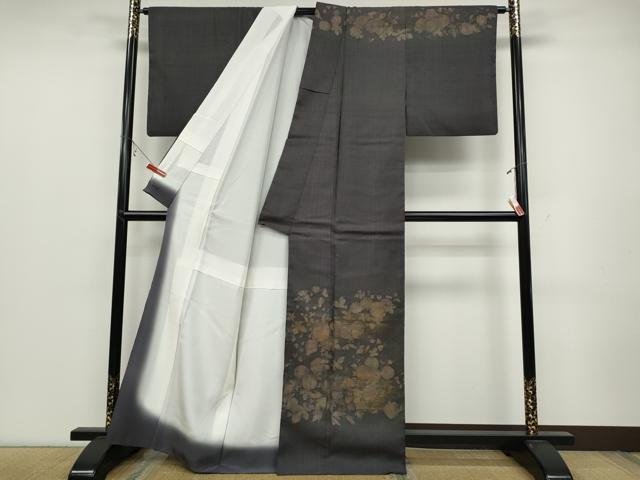 平和屋着物●染織の名門 しょうざん 生紬 訪問着 草花文 金彩 正絹 逸品 CABC2169ut