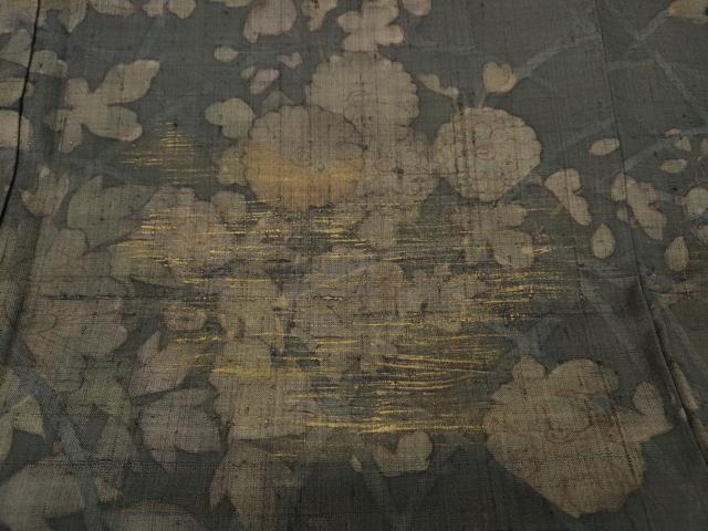 平和屋着物●染織の名門 しょうざん 生紬 訪問着 草花文 金彩 正絹 逸品 CABC2169ut