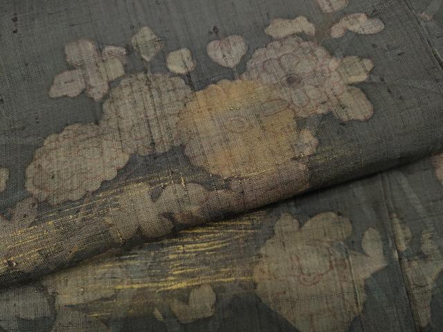 平和屋着物●染織の名門 しょうざん 生紬 訪問着 草花文 金彩 正絹 逸品 CABC2169ut