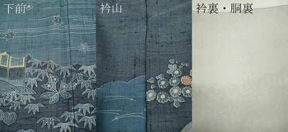 平和屋着物●染織の名門 しょうざん 生紬 訪問着 型染め 雲取り風景草花文 正絹 逸品 CABC2170ut