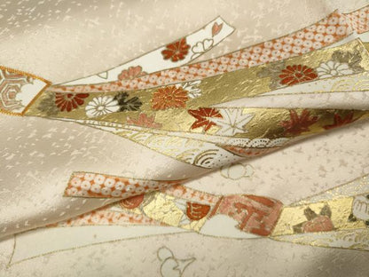 平和屋着物●訪問着 駒刺繍 束ね熨斗花文 金彩 正絹 逸品 CABC2172ut