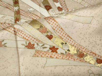 平和屋着物●訪問着 駒刺繍 束ね熨斗花文 金彩 正絹 逸品 CABC2172ut
