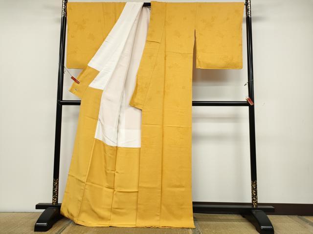 平和屋着物●上質な色無地 楽凛 舞花地紋 柑子色 三越扱い 反端付き 正絹 逸品 CABC2174ut