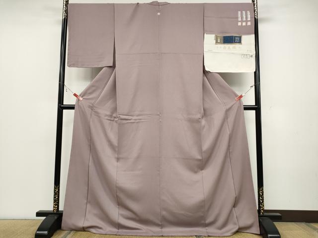 平和屋着物●戸口利二 本泥染 佐藤阿波製縫所 草木染監修 太田藤三郎 色無地 寿光織 泥藍染 紅藤色 反端付き ロング丈 逸品 CABC2175ut