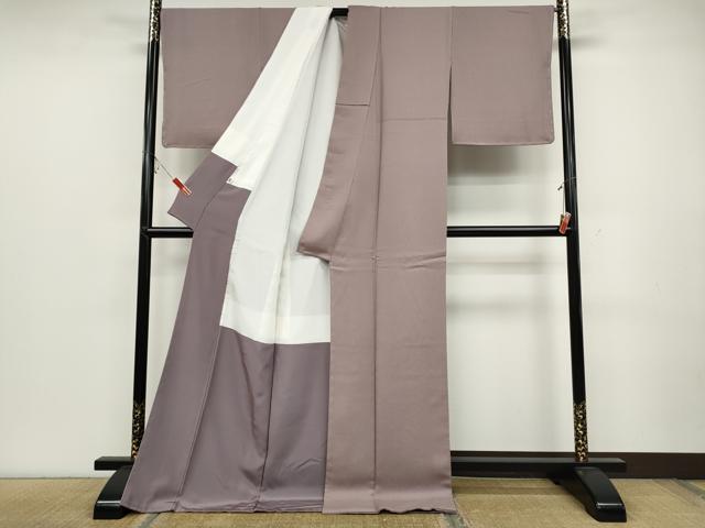 平和屋着物●戸口利二 本泥染 佐藤阿波製縫所 草木染監修 太田藤三郎 色無地 寿光織 泥藍染 紅藤色 反端付き ロング丈 逸品 CABC2175ut