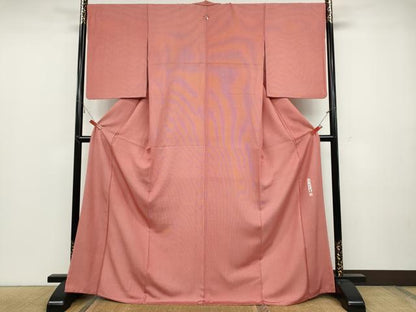 平和屋着物●江戸小紋 川村久宣 万筋 紅赤色×象牙色 ロング丈 正絹 逸品 CABC2176ut