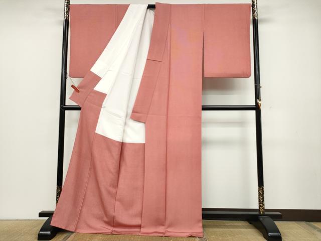 平和屋着物●江戸小紋 川村久宣 万筋 紅赤色×象牙色 ロング丈 正絹 逸品 CABC2176ut