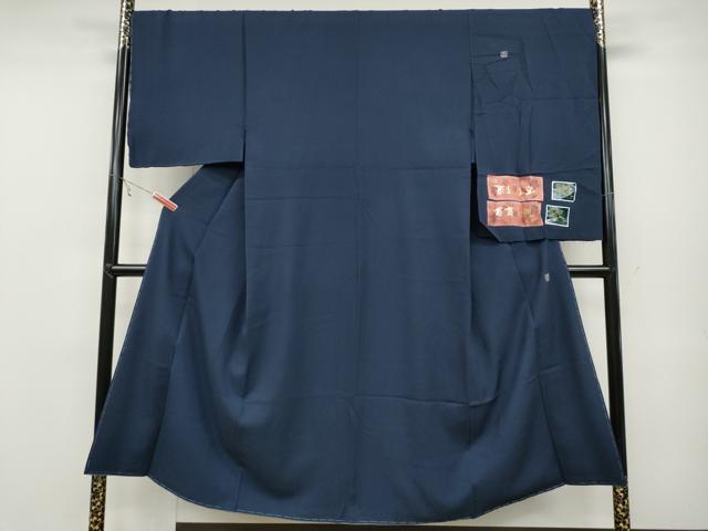 平和屋着物●京加賀友禅 百貫達雄監修 男性 色無地 百貫百選 草花地紋 留紺色 証紙付き 正絹 逸品 CABC2178ut