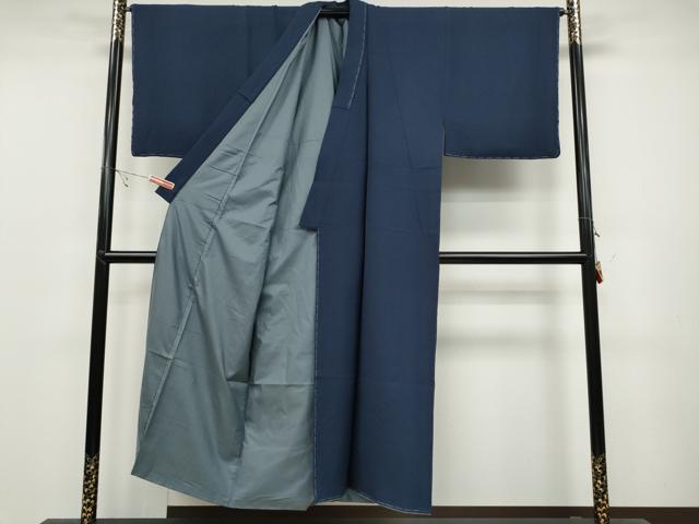 平和屋着物●京加賀友禅 百貫達雄監修 男性 色無地 百貫百選 草花地紋 留紺色 証紙付き 正絹 逸品 CABC2178ut
