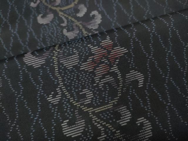 平和屋着物●本場大島紬 網目花唐草文 反端付き 正絹 逸品 CABC2186ut