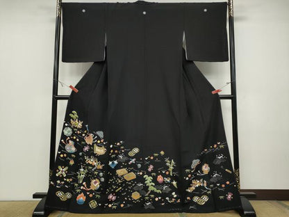 平和屋着物●豪華黒留袖 宝尽くし草花文 金彩 正絹 逸品 CABC2188ut