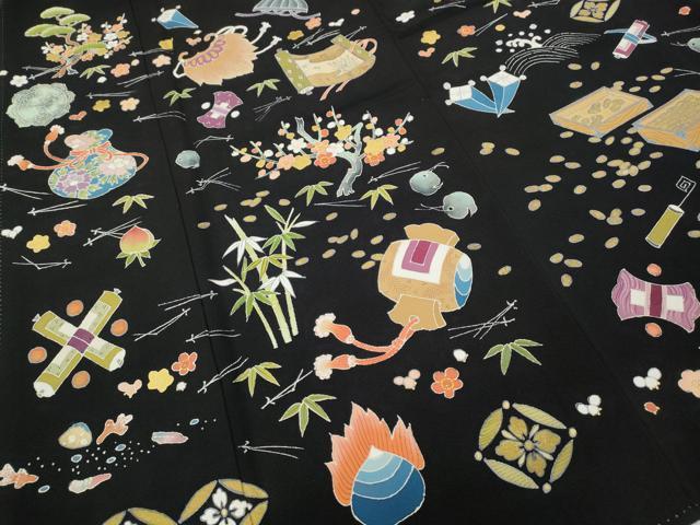 平和屋着物●豪華黒留袖 宝尽くし草花文 金彩 正絹 逸品 CABC2188ut