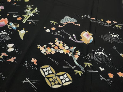 平和屋着物●豪華黒留袖 宝尽くし草花文 金彩 正絹 逸品 CABC2188ut