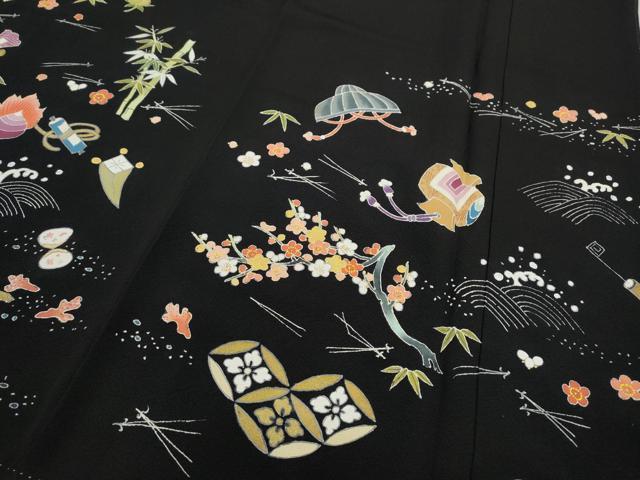平和屋着物●豪華黒留袖 宝尽くし草花文 金彩 正絹 逸品 CABC2188ut