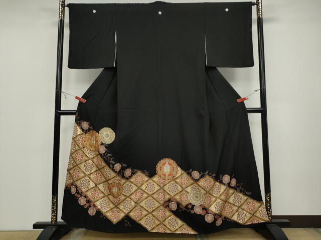 平和屋着物●豪華黒留袖 正倉院向かい鳥花文 金銀彩 正絹 逸品 CABC2190ut