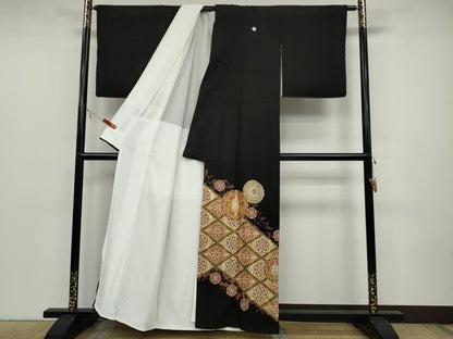 平和屋着物●豪華黒留袖 正倉院向かい鳥花文 金銀彩 正絹 逸品 CABC2190ut