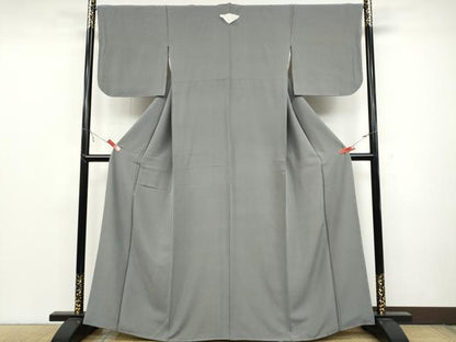 平和屋着物●上質な色無地 桔梗鼠色 正絹 逸品 CABC2192ut