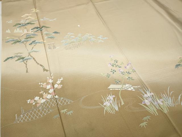 平和屋着物●訪問着 友禅 風景草花文 暈し染め 正絹 逸品 CABC2193ut
