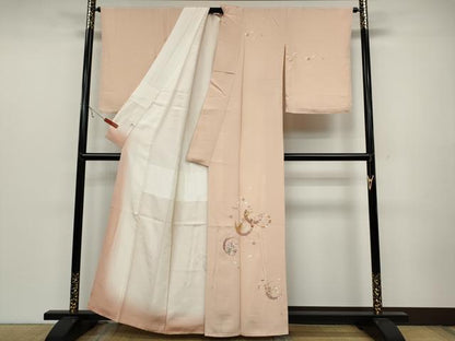 平和屋着物●訪問着 駒刺繍 雪芝草花文 金彩 正絹 逸品 CABC2196ut