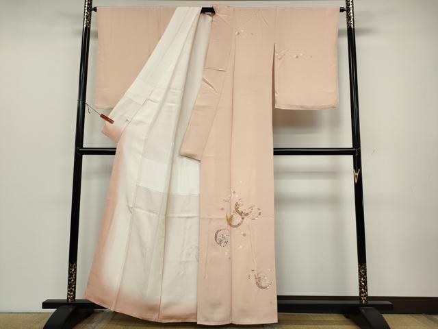 平和屋着物●訪問着 駒刺繍 雪芝草花文 金彩 正絹 逸品 CABC2196ut