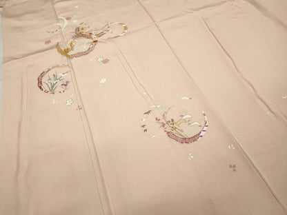 平和屋着物●訪問着 駒刺繍 雪芝草花文 金彩 正絹 逸品 CABC2196ut