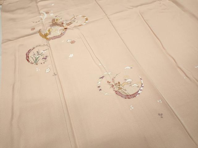 平和屋着物●訪問着 駒刺繍 雪芝草花文 金彩 正絹 逸品 CABC2196ut